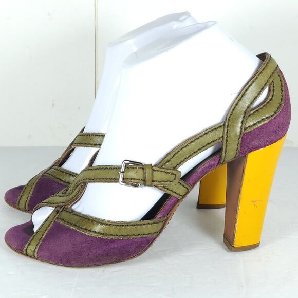 Prada Women's US6-6,5 EU37 Purple Multicolor Suede Leather Peep Toe Heels - Picture 2 of 16